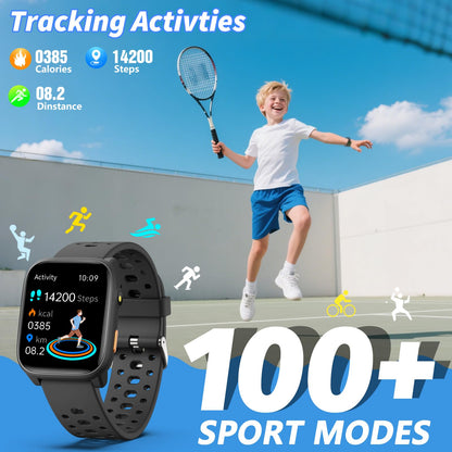 Smart Watch for Kids with 12 Puzzle Games, 1.83" Fitness Tracker Watch Heart Rate Sleep Monitor, Pedometer, Alarm Clock, Flashlight, Gift for 6-12 Year Old Boys Girls