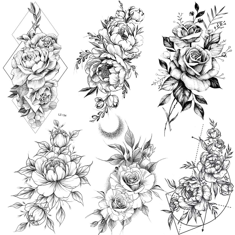12 Sheets Beautiful Butterfly Flowers Temporary Tattoos For Women Feet Hands Body Art, Realistic Rose Peony Floral Fake Tattoo Sticker For Legs Ankle, Waterproof Lily Dreamcatcher Temp Tatoos Decals