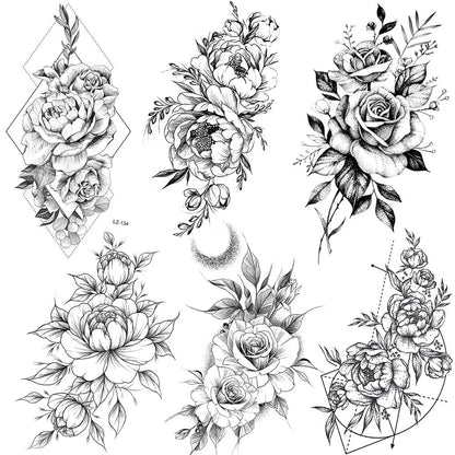 12 Sheets Beautiful Butterfly Flowers Temporary Tattoos For Women Feet Hands Body Art, Realistic Rose Peony Floral Fake Tattoo Sticker For Legs Ankle, Waterproof Lily Dreamcatcher Temp Tatoos Decals