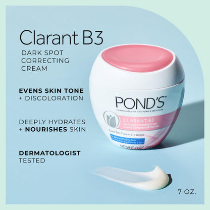 POND’S Clarant B3 Dark Spot Correcting Cream – Daily Moisturizer for Dry Skin – Moisturizing Face Cream with Vitamins B3 & C – Dermatologist Tested, 7 oz, 2 Pack