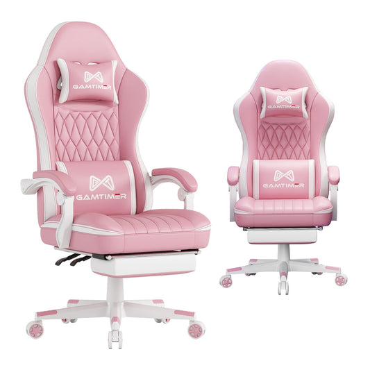 Gamtimer Gaming Chair with Footrest, Ergonomic Computer Chair, PU Breathable Material with Headrest and Lumbar Support, Suitable for Silla Gamer and Adults（Grey）