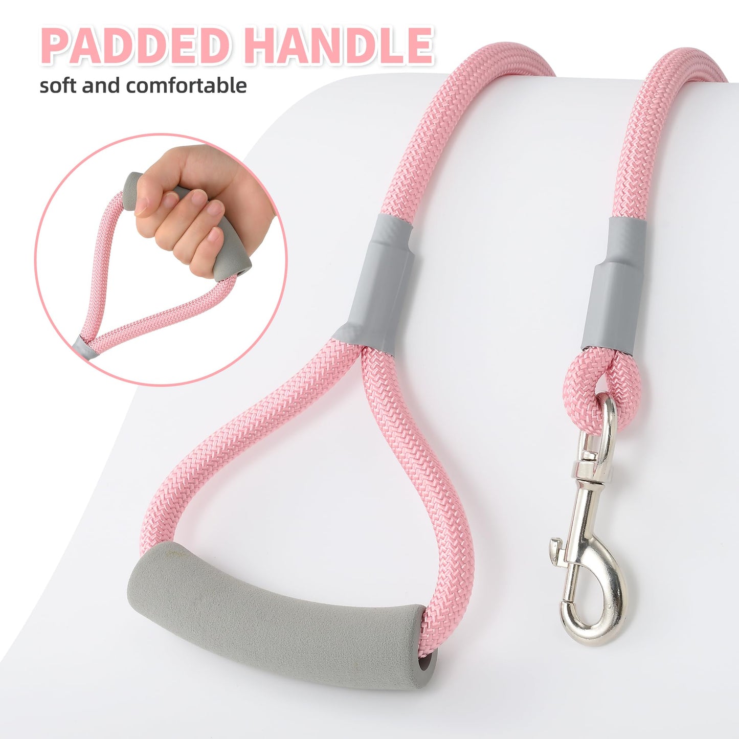 Mile High Life Dog Leash, 5FT x 1/2IN Black, with Padded Handle | Heavy-duty nylon rope leash with soft handle & steel tips. Comfortable grip for daily walks with small to large dogs.