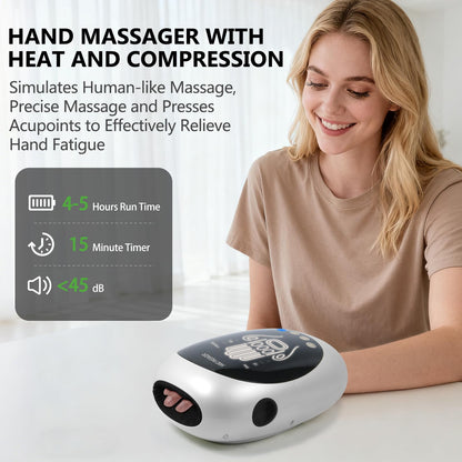 FSA-HSA Eligible Hand Massager with Heat and Compression for Arthritis Pain Relief, with 5-Finger Individual Therapy, Fits All Hand Sizes,Rechargeable & Portable (White)