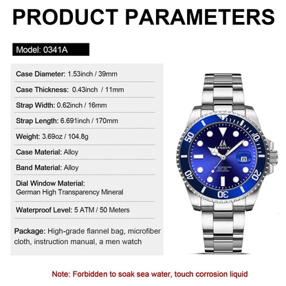 LN LENQIN Mens Watches Stainless Steel Waterproof Analog Quartz Watch for Men with Date Luminous Fashion Wristwatch