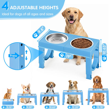 XIAZ Elevated Dog Bowls Large Breed Raised Dogs Bowl Stand Large/Medium Sized Dog Stainless Steel Food Water Bowl Stands 5 Heights Adjustable 9/11/12/14in Black Pet Feeder Dish Station