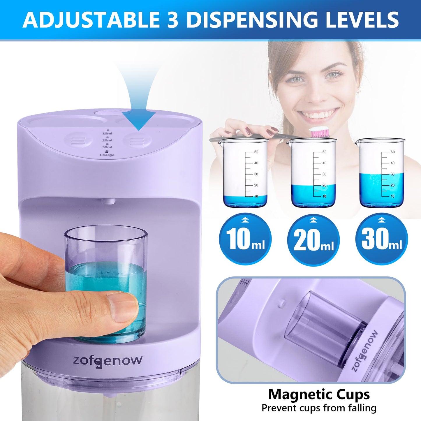 ZOFGENOW Automatic Mouthwash Dispenser for Bathroom,Bathroom Accessories 19.4 Fl Oz Dispensers with Magnetic Cups,Wall Mounted Dispenser,Suitable for All Age Groups,White