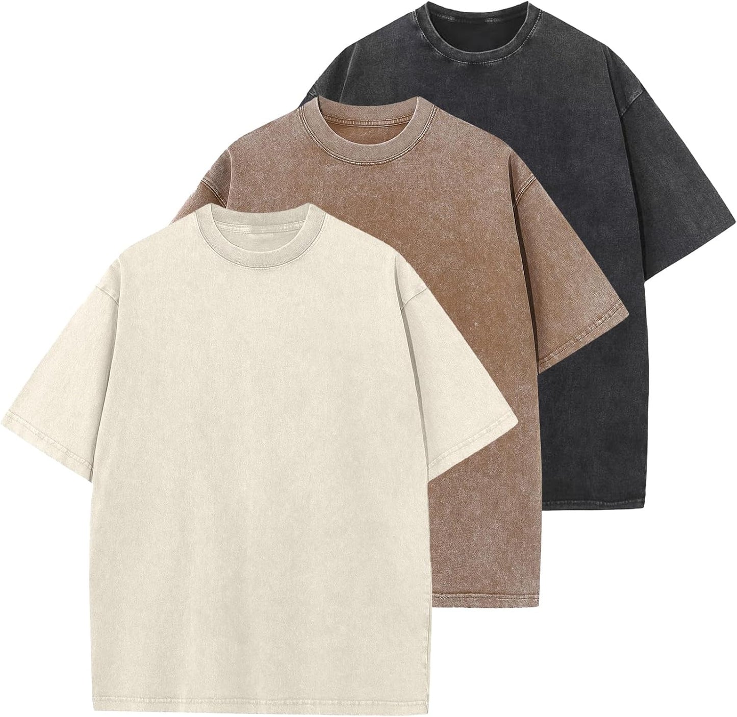 Men's Cotton T-Shirts Oversized Unisex Short Sleeves Casual Loose Wash Solid Basic Tee Tops