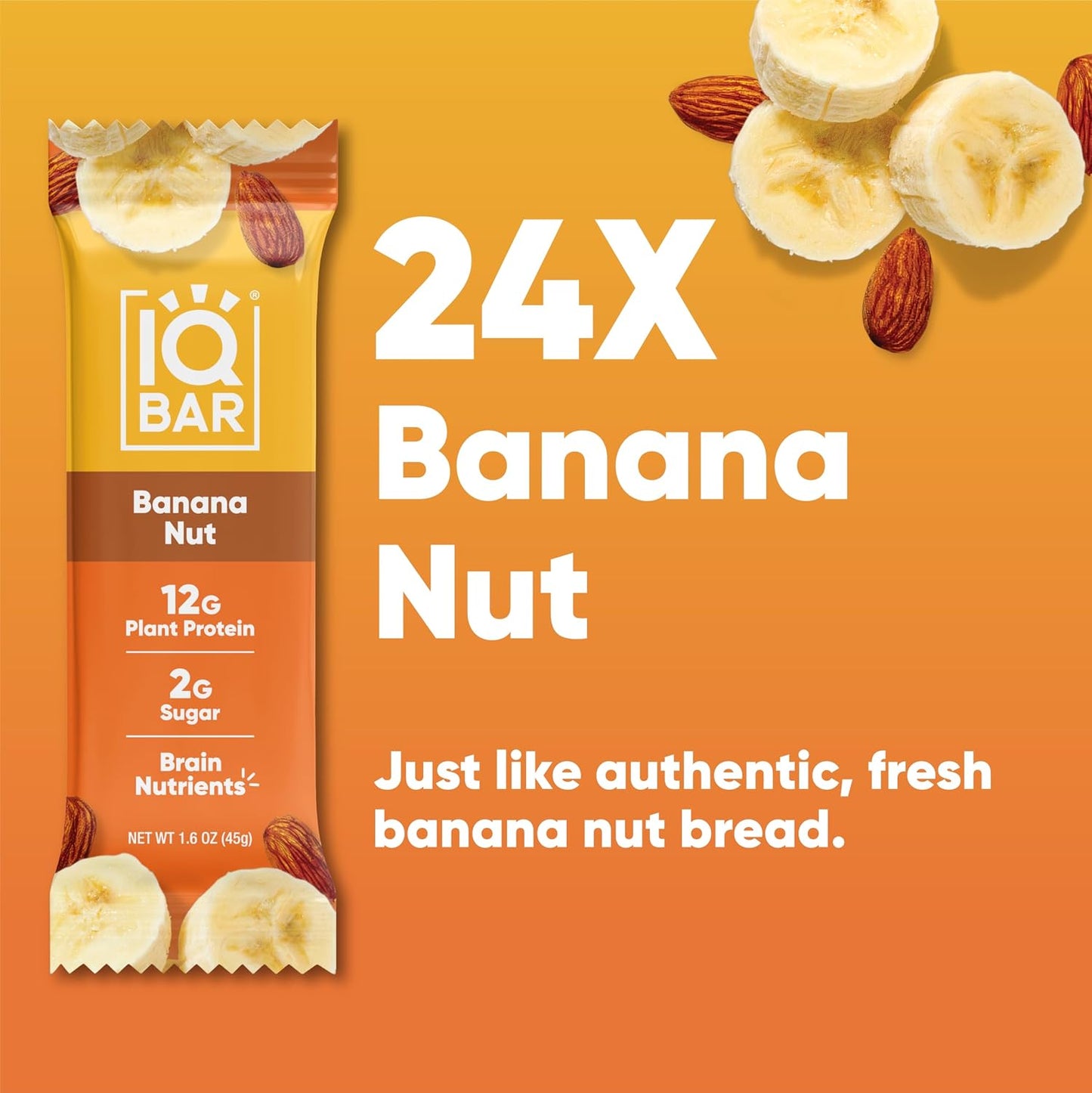 IQBAR Clean Plant Protein Bars, Almond Butter Chip 12-Count | Protein Snack | High Fiber, High Protein, Low Sugar, Clean Label Project Certified | Gluten Free, Dairy Free, Vegan, Keto, Soy Free