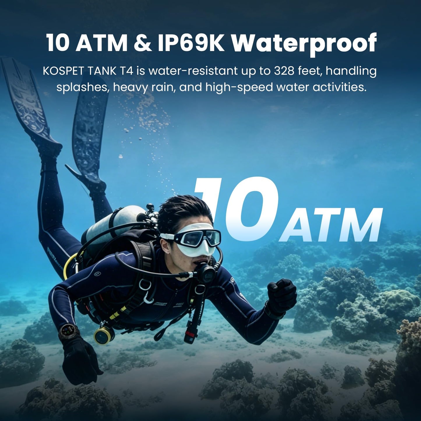 KOSPET Tank T4 Rugged Smart Watch for Men, GPS & Offline Maps, Full Stainless Steel, 10ATM Waterproof 45m Freediving, 180+ Sports Modes, 15-Day Battery, Bluetooth Calls, Heart Rate & Sleep Monitor