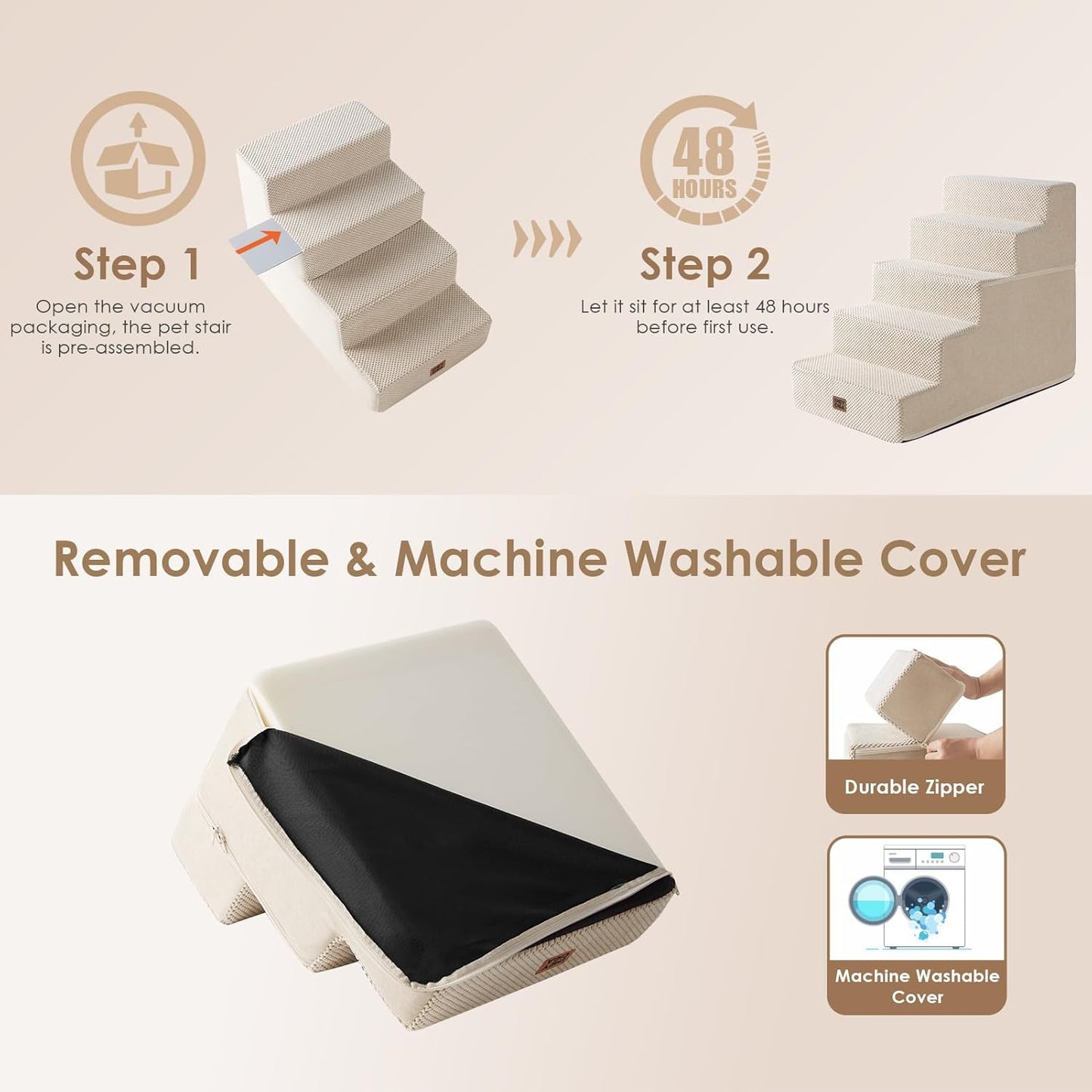 EHEYCIGA Dog Stairs for Small Dogs 13.5" H, 3-Step Dog Steps for Couch Sofa and Chair, Pet Steps for Medium Cats, Non-Slip Balanced Pet Ramp Indoor, Grey