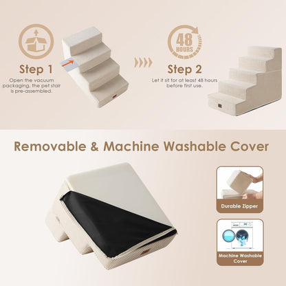 EHEYCIGA Dog Stairs for Small Dogs 13.5" H, 3-Step Dog Steps for Couch Sofa and Chair, Pet Steps for Medium Cats, Non-Slip Balanced Pet Ramp Indoor, Grey