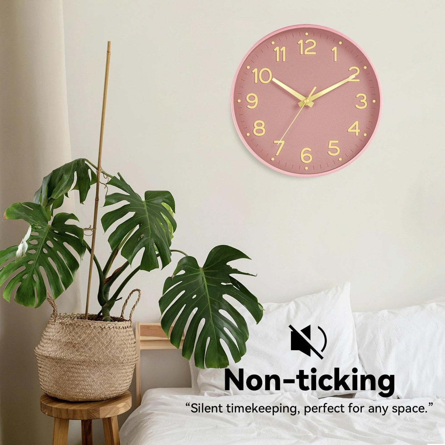 Roymnie Wall Clock Green, Silent Wall Clocks Battery Operated 8 Inch-Modern Non Ticking Analog Clock Decorative for Kitchen Office Bathroom Bedroom(Gold)