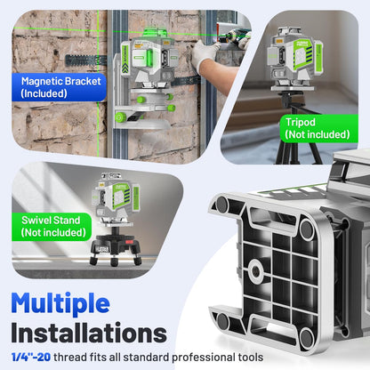 Huepar Pro Laser Level 360 Self Leveling, 4x360° Green Cross Line Laser Tool Set with Receiver for Outdoor&Long Distance Use Up to 660ft, Rechargeable Lazer Leveler Tool for Construction -ZK04CG-LR300