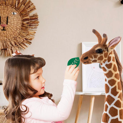 47” Large Giraffe Stuffed Animal Set, Giant Giraffe Plush Toys with Birds, Leaves, Basket, Tall Giraffe Toy Standing Lifelike, Gift for Kids Nursery Baby Shower Party