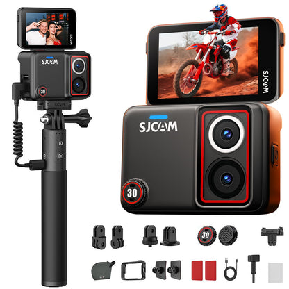 SJCAM SJ30 6K Action Camera with Wireless Microphone,8K/6K/5K/4K Image,5M Body Waterproof 2.51” Flip Touch Screen,Low Light,7H Battery Handle,SteadyMotion 2.0 Stabilization,for Travel (Creator Combo)