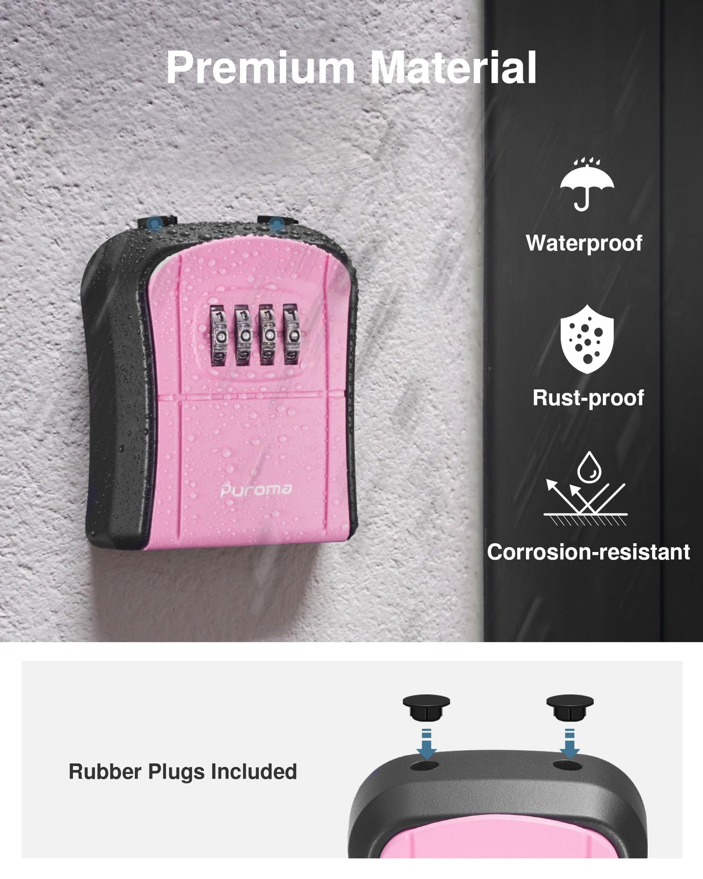 Puroma Key Lock Box, Portable Combination Lockbox Wall-Mounted Key Storage Box for House Keys, Resettable Code Safe Security Lock Box for Home, Office, Apartment Spare Key Storage (1 Pack, Gray)