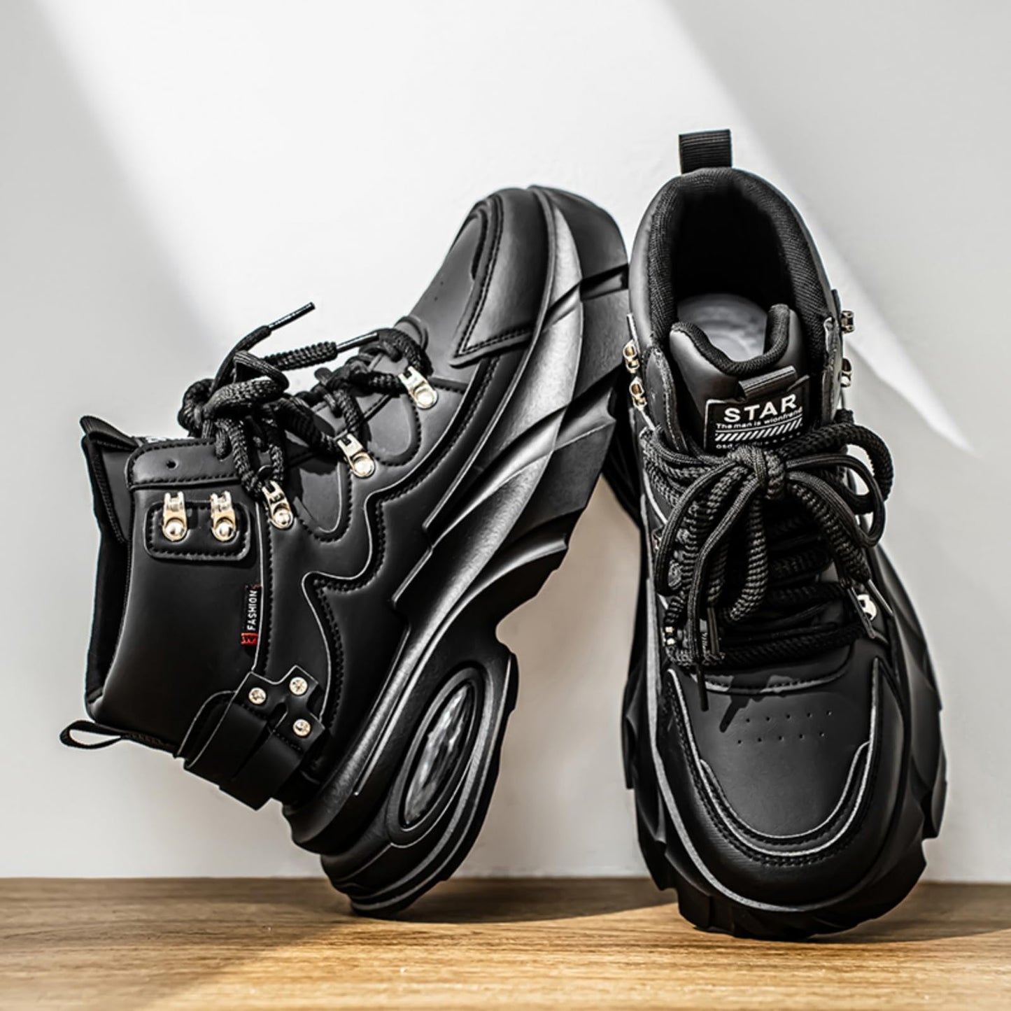 Men's Fashion Platform Sneakers —— Durable, Platform, high - top Casual Shoes, Durable Platform lace - up Casual Shoes, Suitable for Outdoor and Daily wear