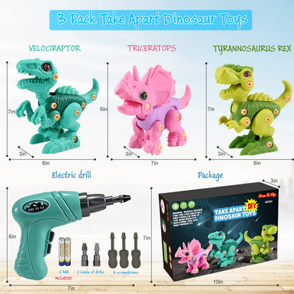 Dinosaur STEM Toys for Kids 3-5, Take Apart Dinosaur Toys with Electric Drill, Educational Building Toy & Construction Set, DIY Christmas Birthday Gifts for 3 4 5 6 7 8 Years Old Boys and Girls