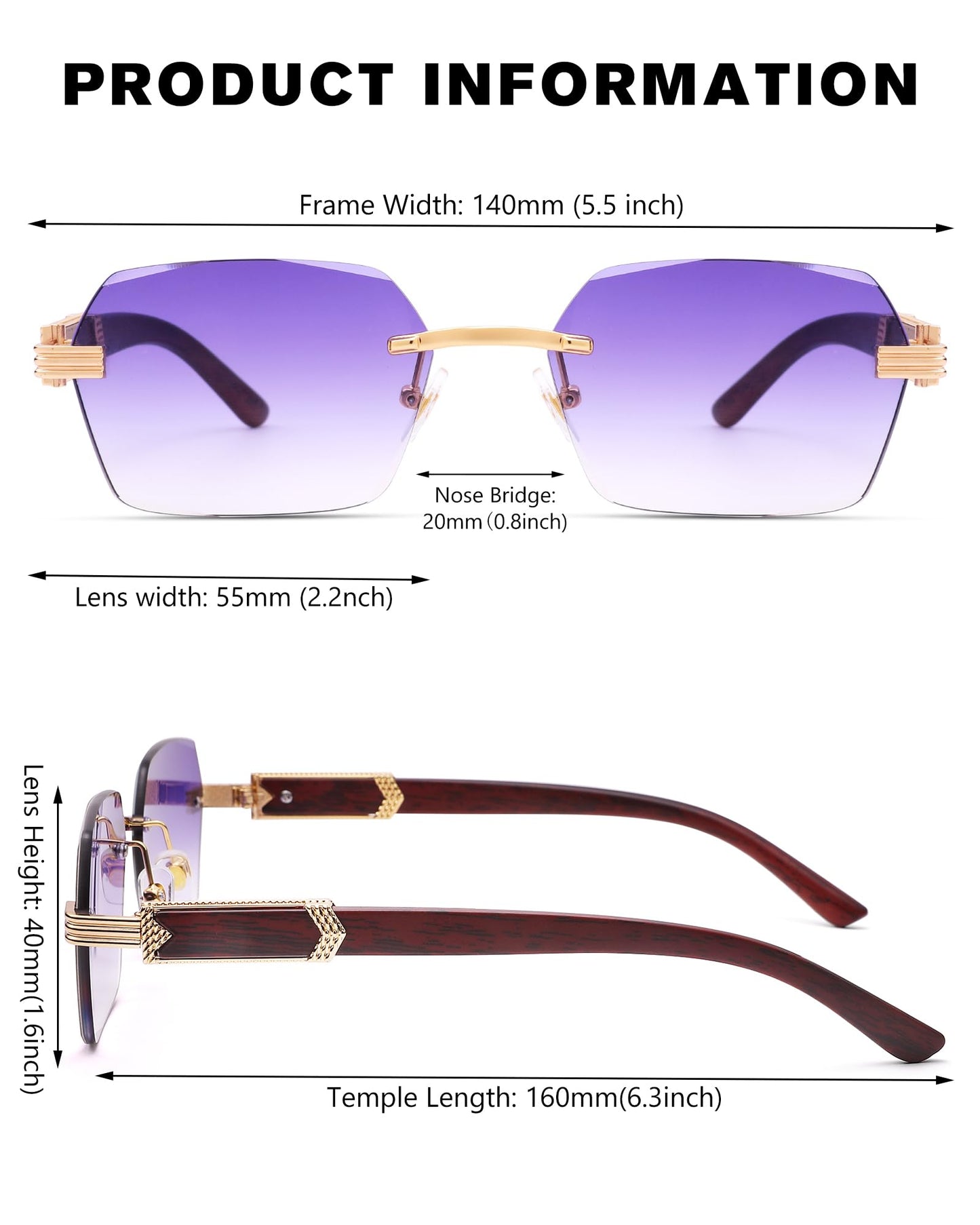 Pro Acme Rimless Rectangle Sunglasses for Men Women Hexagon Shade Eyewear Frameless y2k Glasses