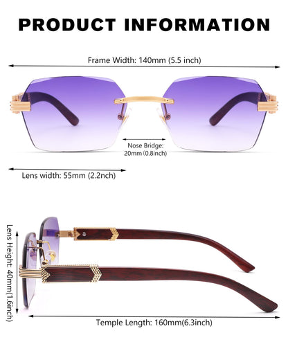 Pro Acme Rimless Rectangle Sunglasses for Men Women Hexagon Shade Eyewear Frameless y2k Glasses
