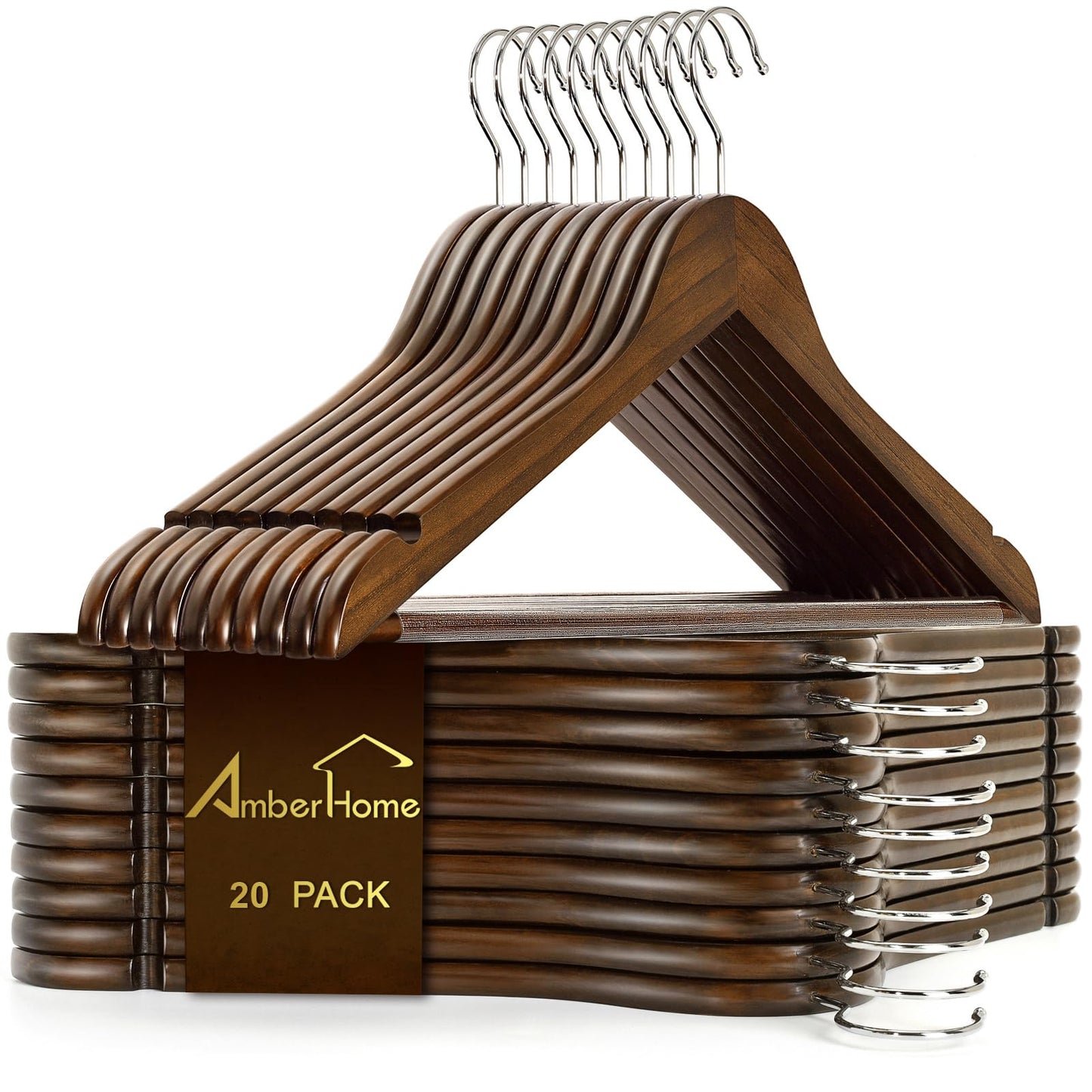 Amber Home 30 Pack Wooden Coat Hangers, Natural Wood Suit Hangers with Non-Slip Pant Bar, Clothes Hangers for Closet Organization, Shirts, Jackets, Dresses, and Pants (Natural, 30)