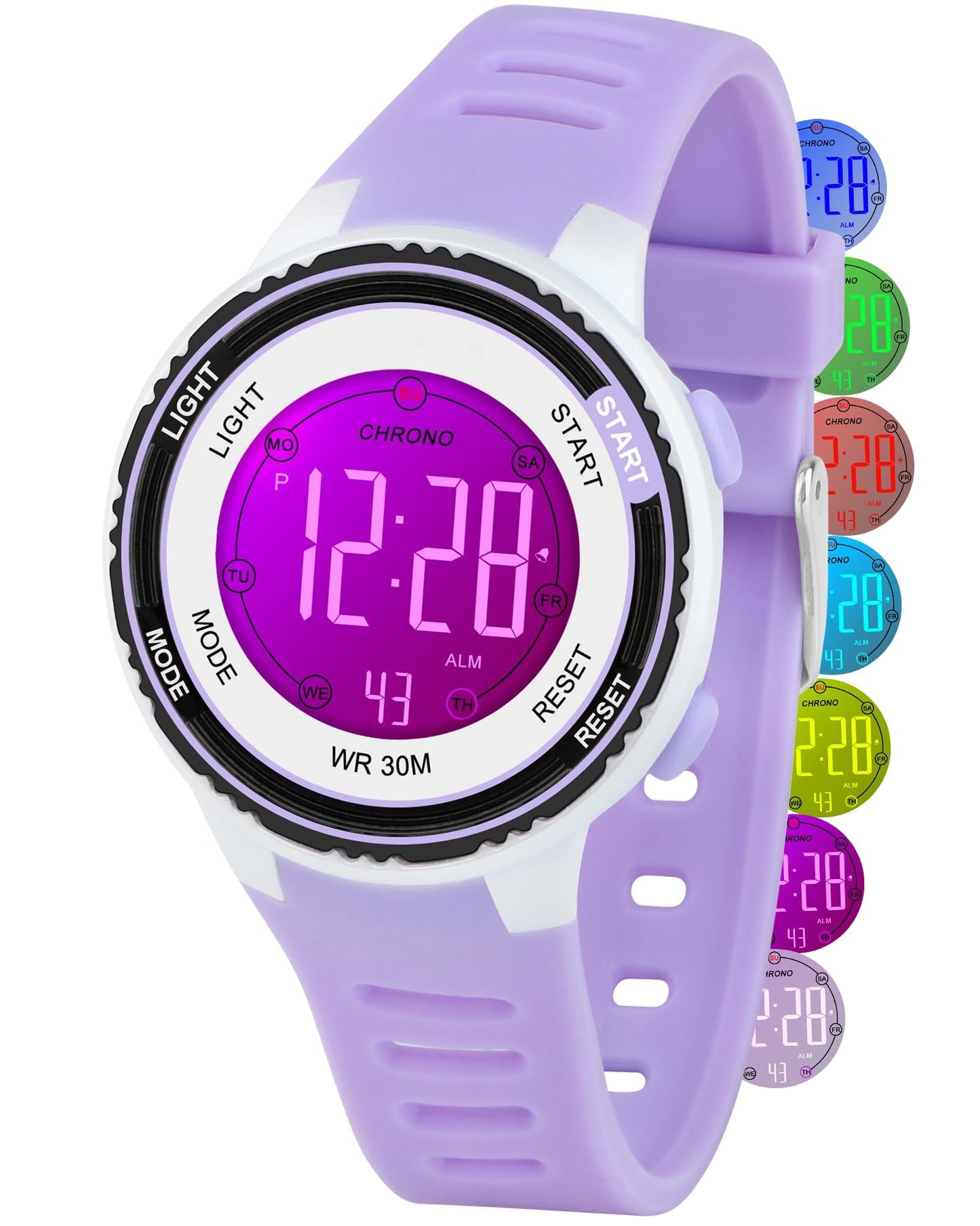 DTKID Digital Kids Watch 30 M Waterproof, 7 Color Lights Time Teaching Watch Easy to Read for Girls Boys 5-16