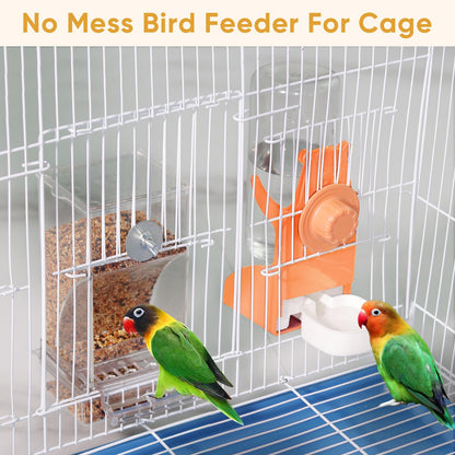 Kenond No Mess Bird Feeder Water Dispenser Set, Automatic Parrot Feeder Cage Accessories, Clear Parakeet Seed Container Food Drinker for Cage, Cockatiel Finch Lovebirds Budgies Canary (Blue)