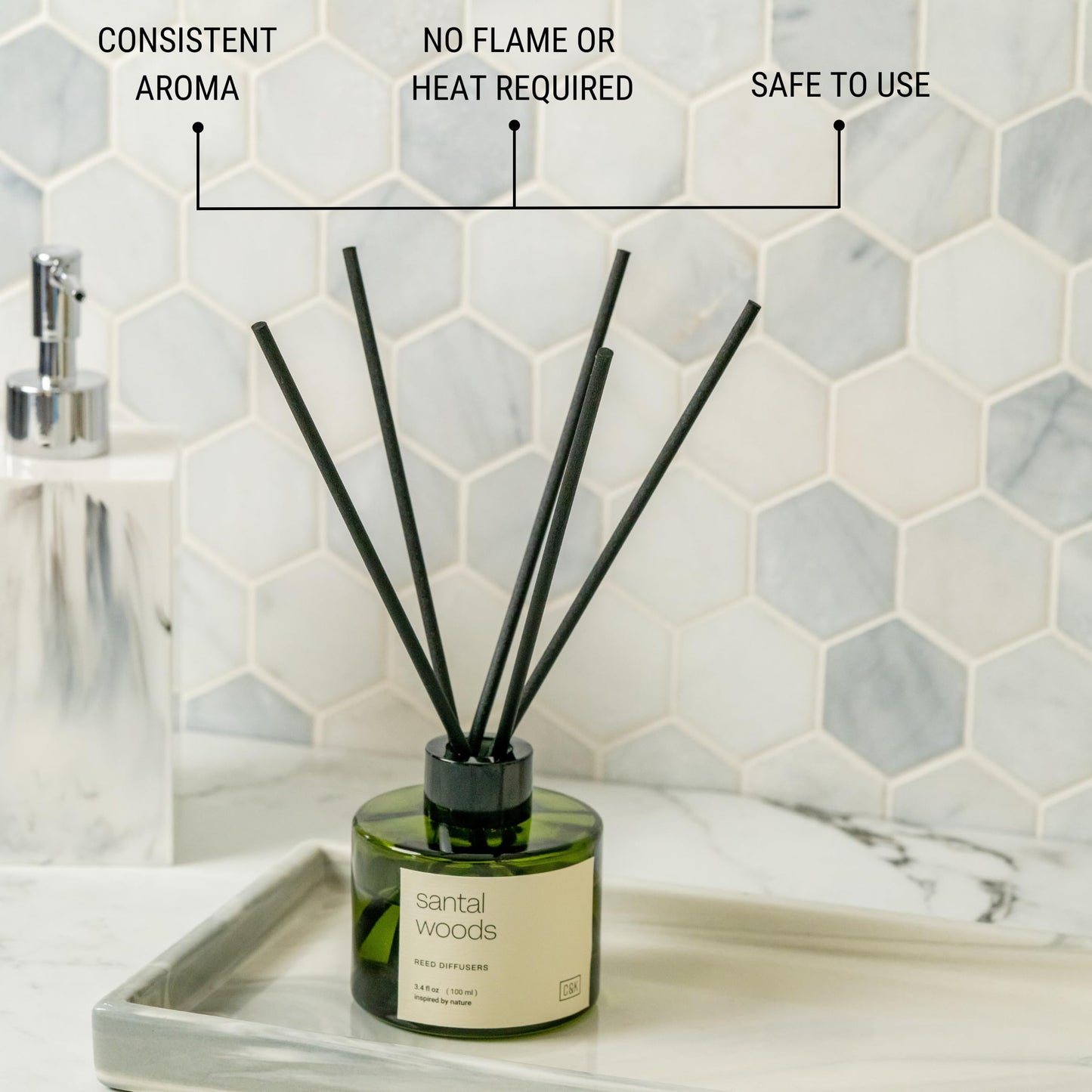 Craft & Kin Reed Diffuser with Dried Flowers | 5 oz Stone Fruit & Sage Scented Holiday Reed Diffusers for Home, Bathroom | Scent Sticks | Elegant Fragrance Home Decor for Men & Women