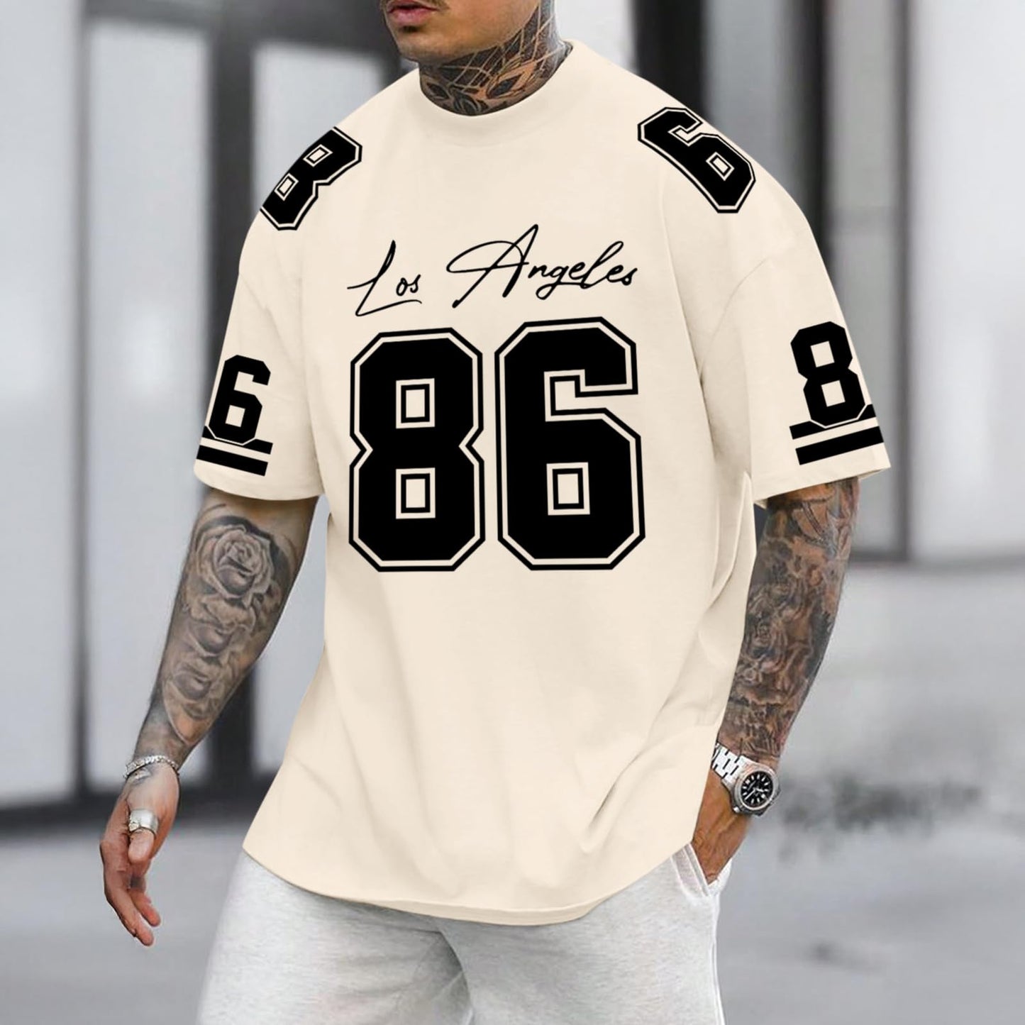 Graphic Tees Men Oversized Streetwear Tshirts for Men Number Los Angeles Print Jerseys Shirt Casual Tee Top