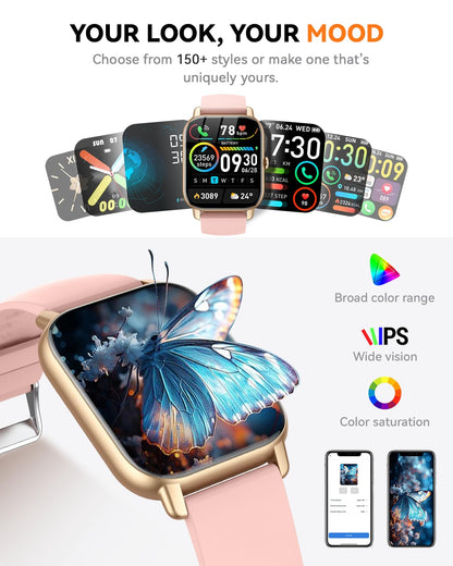 Smart Watches for Men Women, Fitness Tracker with Activity Counter/Sleep Monitor, IP68 Waterproof Smart Watch for Android iPhone iOS Compatible (Jet Black, 1.83)