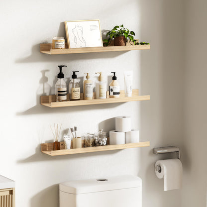 upsimples Floating Shelves for Wall, Wall Shelves for Decor Storage Set of 6, Wall Mounted Wood Shelf for Bedroom, Living Room, Bathroom, Kitchen, Picture Ledge Shelf, Black
