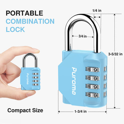 Puroma 2 Pack Combination Lock 4 Digit Padlock for School Gym Locker, Sports Locker, Fence, Toolbox, Case, Hasp Storage (Black & Code Window)