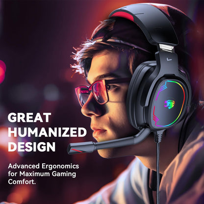Jimonyer Gaming Headset for PS5 PS4 Xbox Series X|S PC Switch, 7.1 Surround Sound Over Ear Headphones with Noise Canceling Mic, RGB LED Light, Soft Memory Earmuffs Headset for Gaming or Work (Blue)