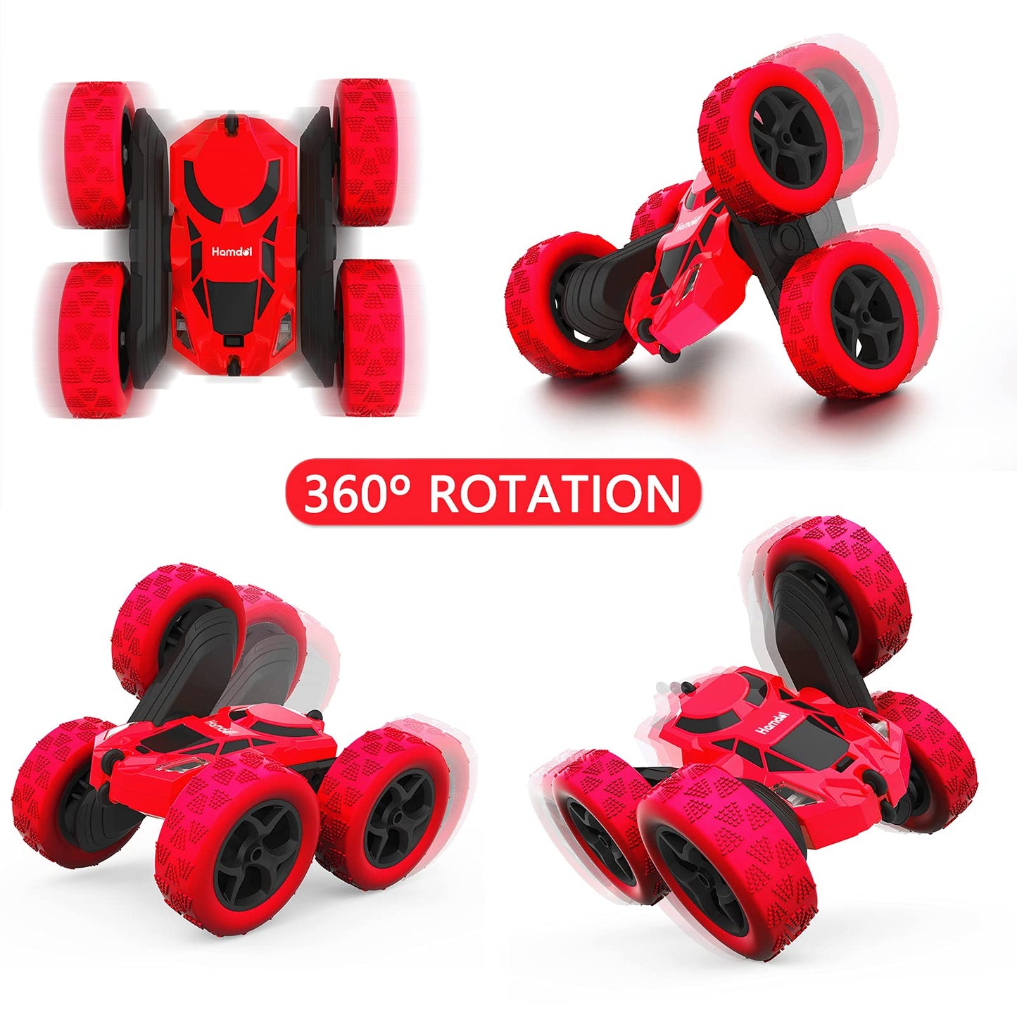 Hamdol Remote Control Car for Kids, 360° Rotating Double-Sided RC Car with LED Headlights, 4WD 2.4GHz Electric Rechargeable Toy Vehicle for Boys and Girls, Perfect Birthday
