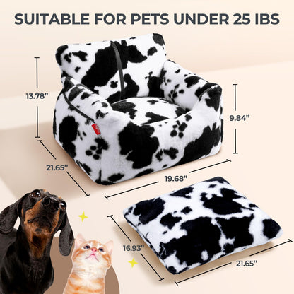 BurgeonNest Dog Car Seat for Small Dogs, Soft Pet Car Travel Home Bed Under 25 lbs, Fully Detachable and Washable Cat Booster Carseats with Storage Pockets and Clip-On Leash Portable Carrier,Black