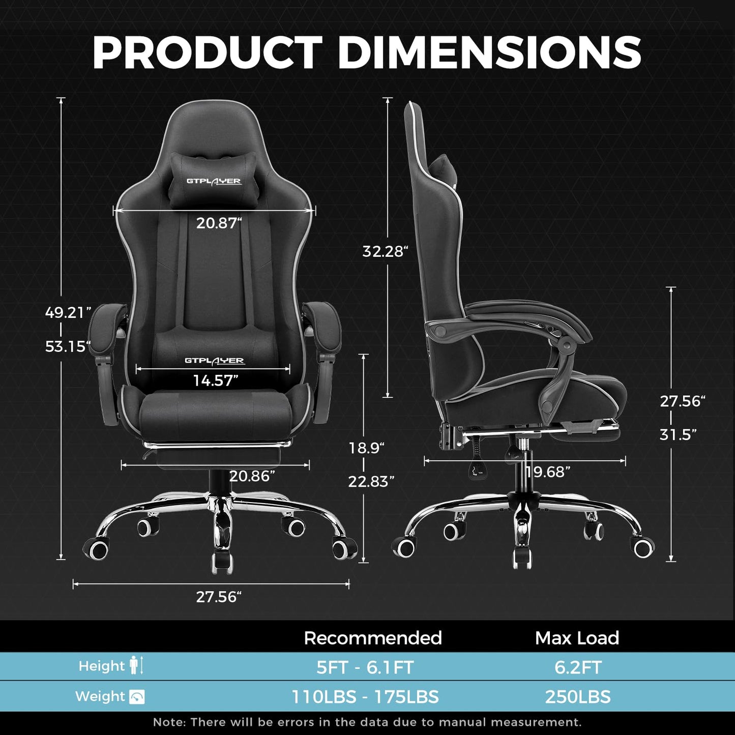 GTPLAYER Gaming Chair, Computer Chair with Footrest and Lumbar Support, Height Adjustable Game Chair with 360°-Swivel Seat and Headrest and for Office or Gaming (Pearl White)