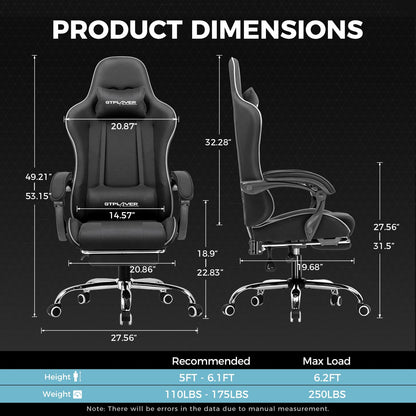 GTPLAYER Gaming Chair, Computer Chair with Footrest and Lumbar Support, Height Adjustable Game Chair with 360°-Swivel Seat and Headrest and for Office or Gaming (Pearl White)