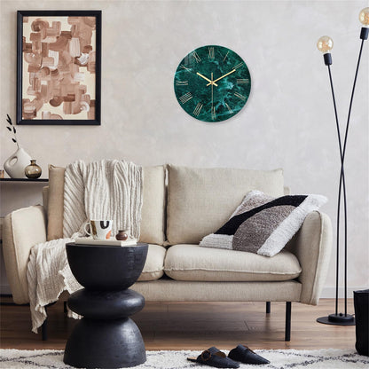 White Marble Glass Wall Clocks Battery Operated 12 Inch Abstract Decorative Analog Wall Clocks for Living Room Bedroom Office Silent Wall Clock Modern