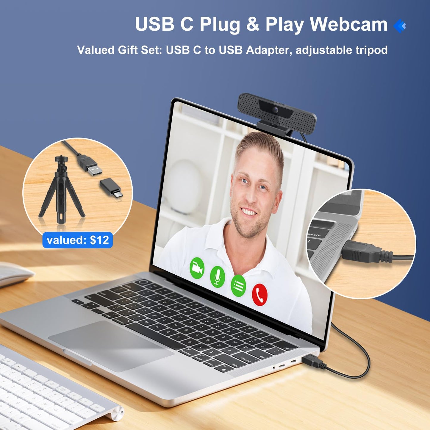 ToLuLu Streaming Webcam 2K 50FPS Web Cam, LED RGB Webcam with Microphone and Light, Autofocus Computer Camera with Cover and Tripod, Plug-Play USB Web cam for PC Desktop/MacBook Gaming Video Calling
