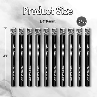 7 Piece Diamond Drill Bits Set, Core Drill Bits for Hard Materials - Tiles Ceramics Glass Stones – Built in Coolant, Fast Dry Drilling - Sizes 3/16" 1/4" 5/16" 3/8" 1/2" - Round Shank, Storage Case