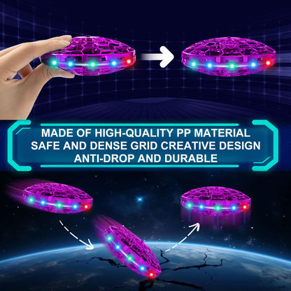 Hand Operated Flying Toy Drone for Kids, 360° Hands Free Motion Sensors Mini Drone with Cool LED Lights, Easy Indoor Small UFO Toy Flying Ball Drone for 6 7 8 9 10+ Year Old Boys and Girls (Blue)
