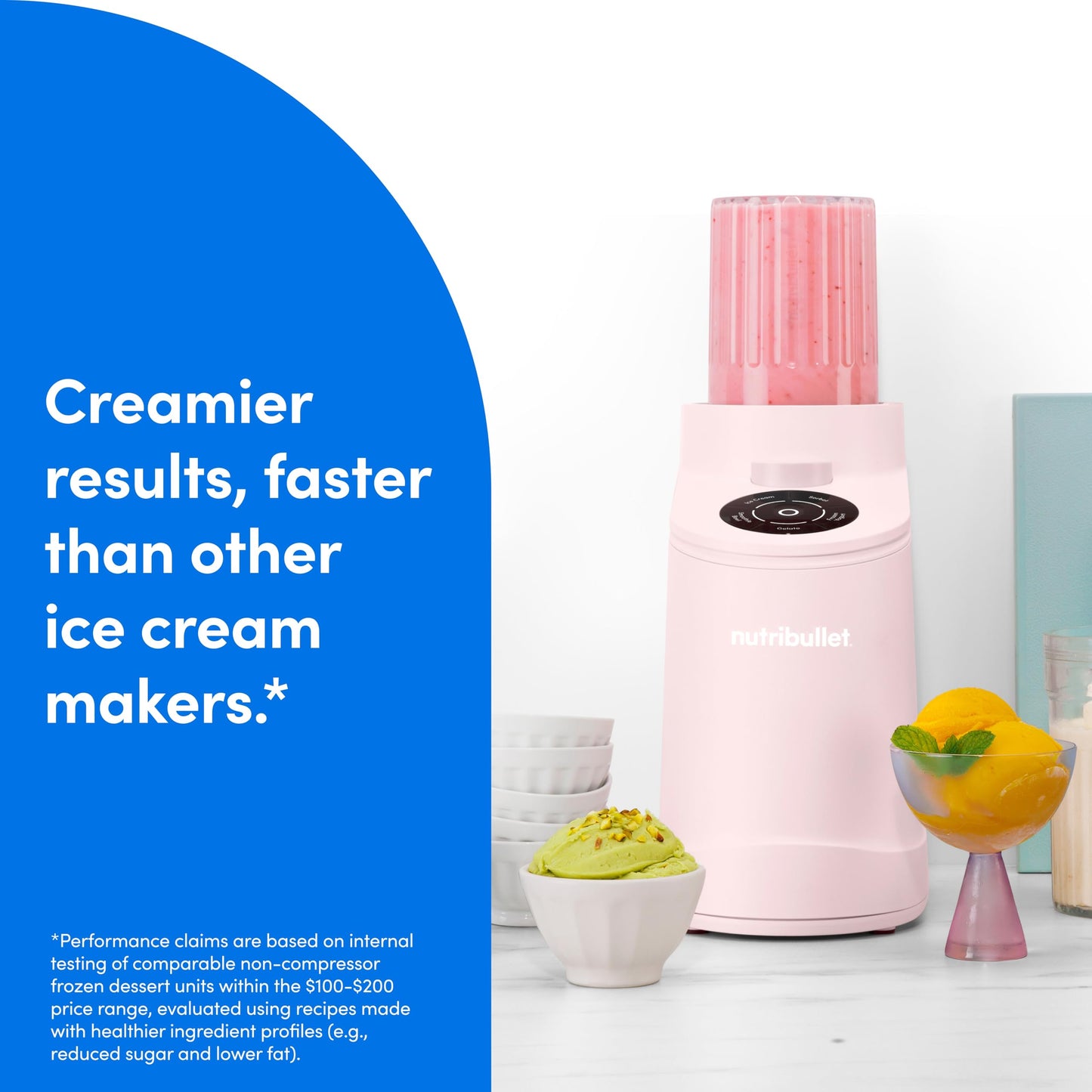 nutribullet Chill Ice Cream Maker, for Gelato, Sorbet, Frozen Yogurt, Smoothie Bowls, Compact Size, (2) Dishwasher Safe 16 oz. Pint Cups with Lids, Black, NBD50100AK