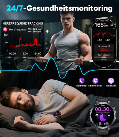 LIGE Military Smart Watches for Men(2 Bands),1000mAh/1.85" HD Large Screen Smartwatch, Flashlight/110+ Sports Modes/Sleep Monitor, Fitness Tracker Watch for Android iOS,Black