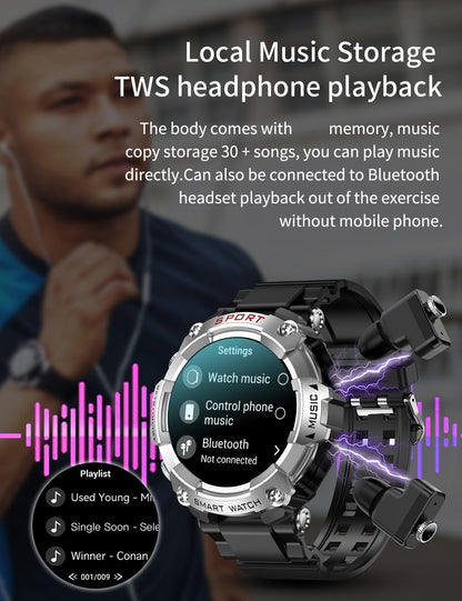 Smart Watch with Earbuds for Men, Smart Watches for Android Phones, Bluetooth Calling can Answer and Make Calls, Military Resistant Fitness, Sports Fitness Tracker with Step,Heart Rate