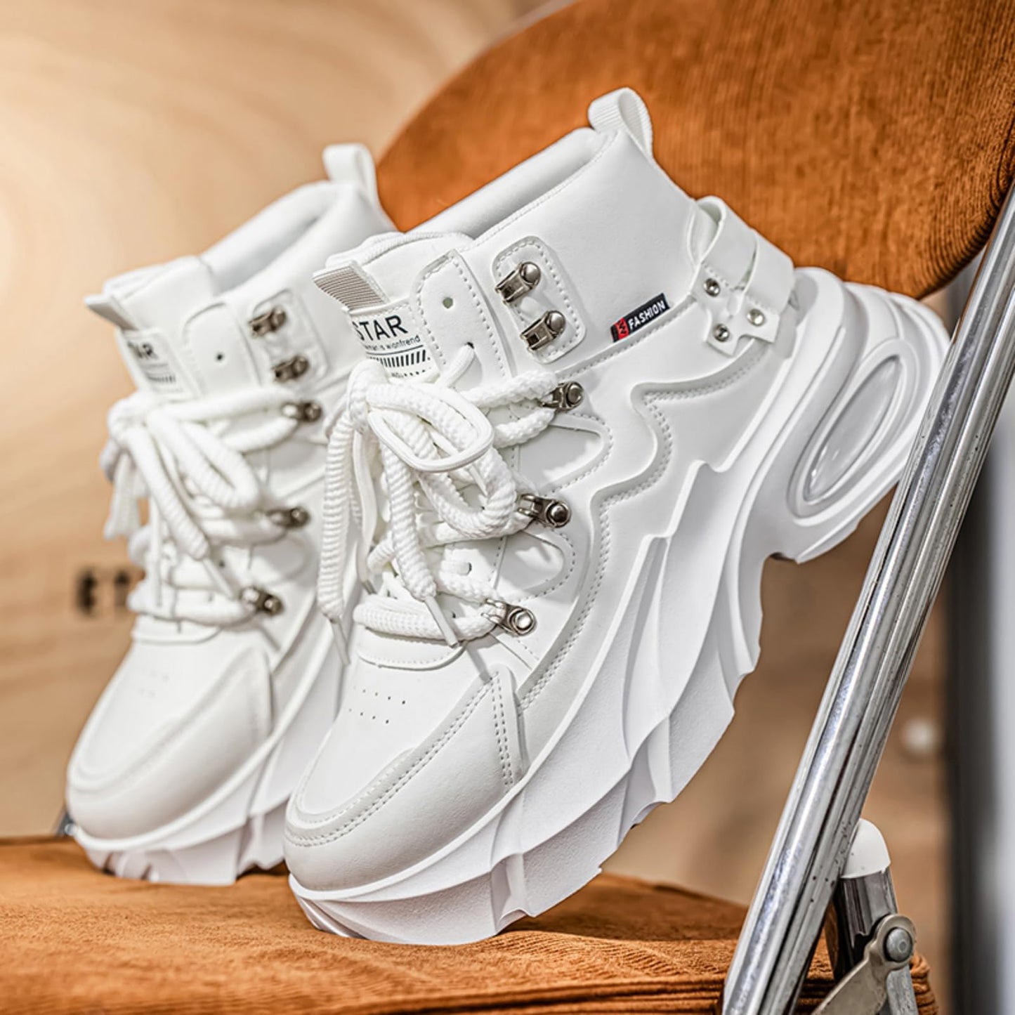 Men's Fashion Platform Sneakers —— Durable, Platform, high - top Casual Shoes, Durable Platform lace - up Casual Shoes, Suitable for Outdoor and Daily wear
