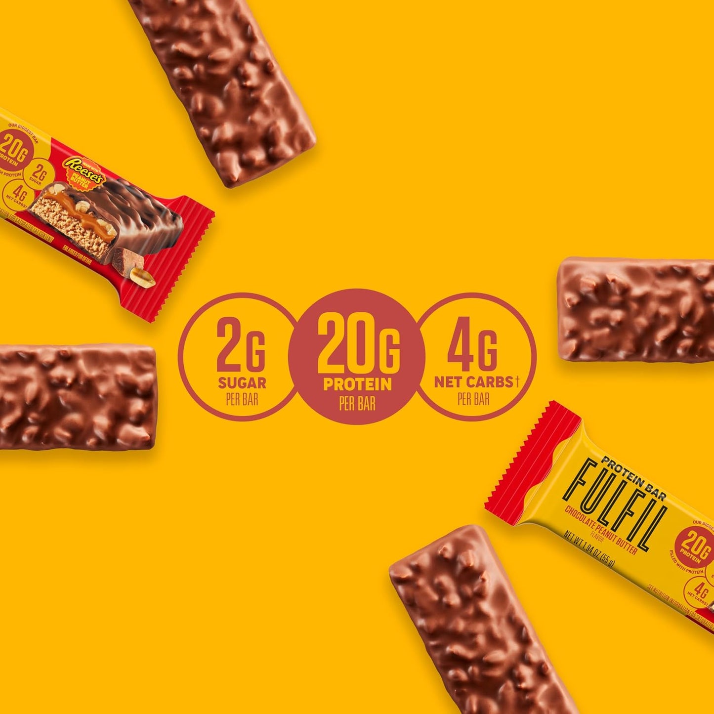 FULFIL Chocolate Peanut Butter Flavored Protein Bar Made with REESE's Peanut Butter, Gluten Free with 15g Protein, Pantry Staples, 12 Count