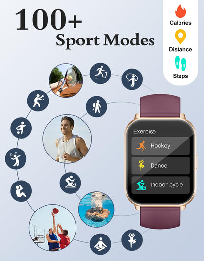 RUIMEN Smart Watches for Women Men (Answer/Make Calls, 2 Bands Included), 1.8" Smartwatch for iOS/Android Phones, Fitness Tracker Heart Rate/Sleep Monitor Digital Watch Waterproof Milky White