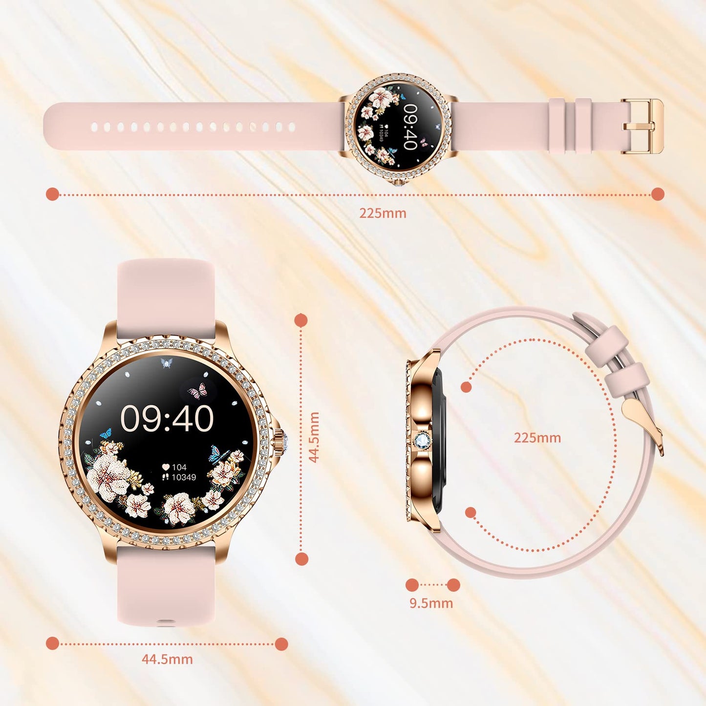 Smart Watch for Women with Diamonds (Answer/Make Call),1.32''Full Screen Smart Watch for Android /iOS,Fitness Tracker with Heart Rate/Blood Oxygen/Sleep Monitor/AI Voice Watches for Women,3 Straps