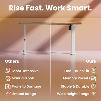 HUANUO 32" Small Electric Standing Desk Adjustable Height, 4 Memory Height Settings, Sit Stand Up Desk for Home Office & Computer Workstation, LightWalnut