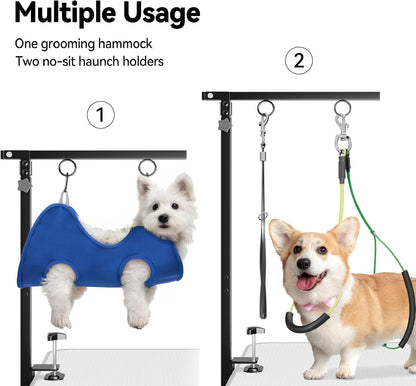 Dog Grooming Arm for Table, for Small Dogs, with Hammock & Haunch Holder | Foldable Arm with Clamp, Adjustable Height 26"-40", Pet Grooming Station for Home Nail Cutting & Trimming